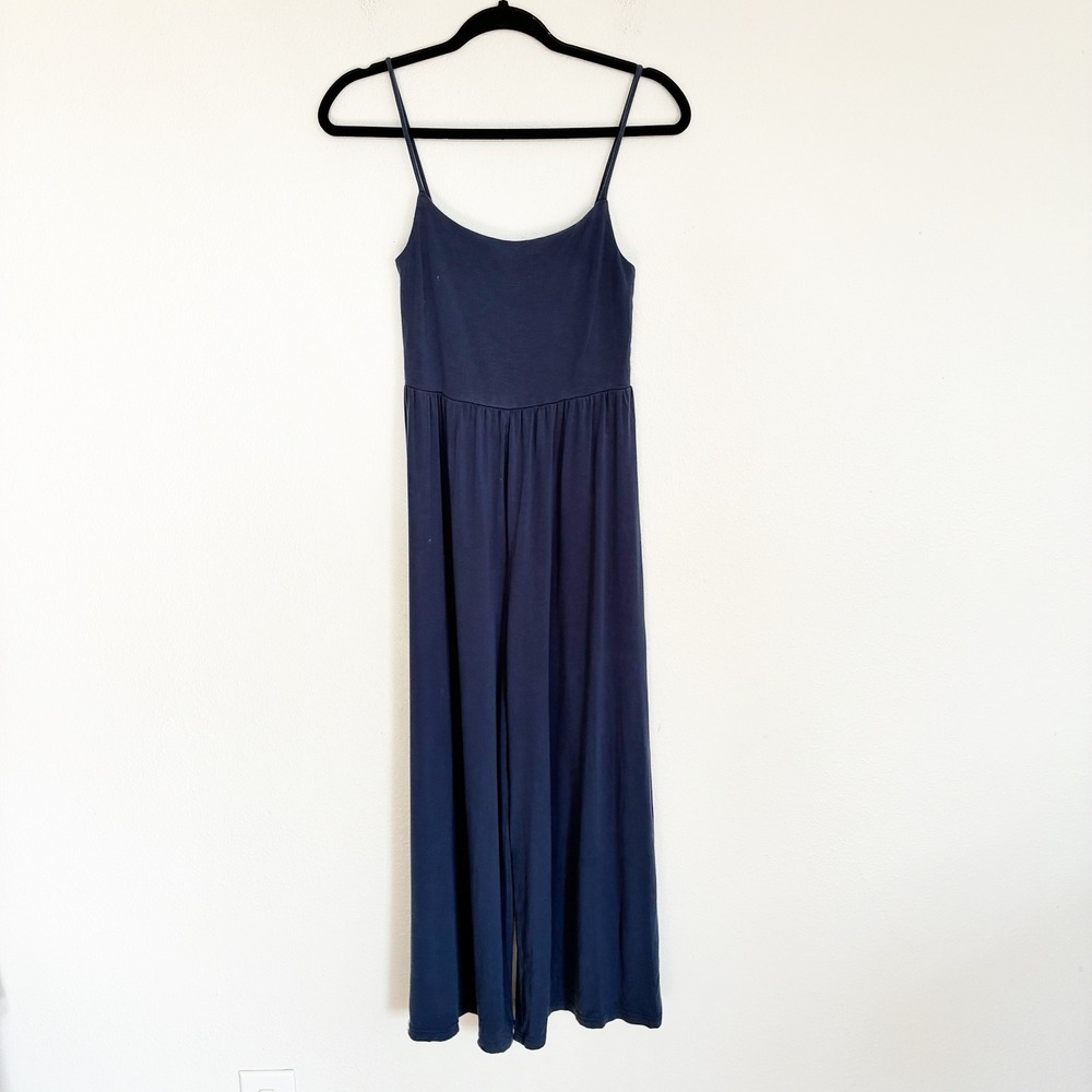 Quince Wide Leg Jumpsuit Women S Blue Tencel Crop Spaghetti Strap Minimalist